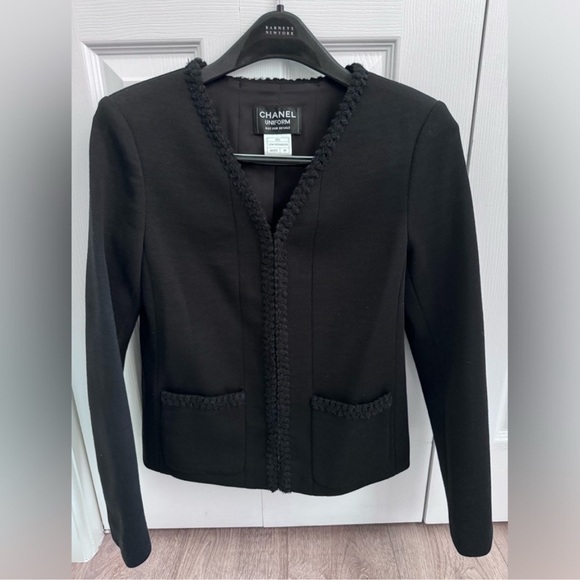 Chanel Black Wool Tweed Braided V-neck Blazer - Picture 1 of 8